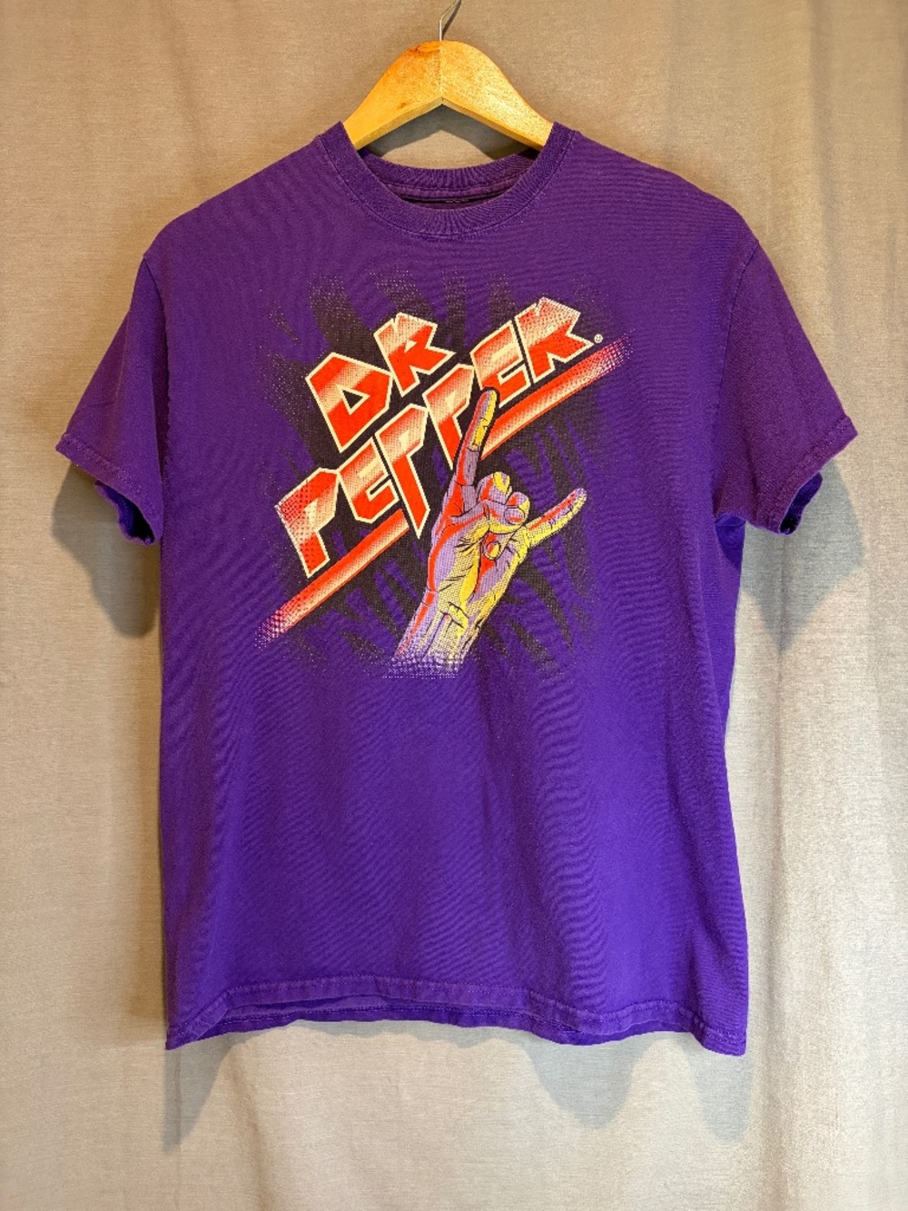 Dr Pepper T-Shirt Heavy Metal Devil Horns Graphic Purple Mens Medium